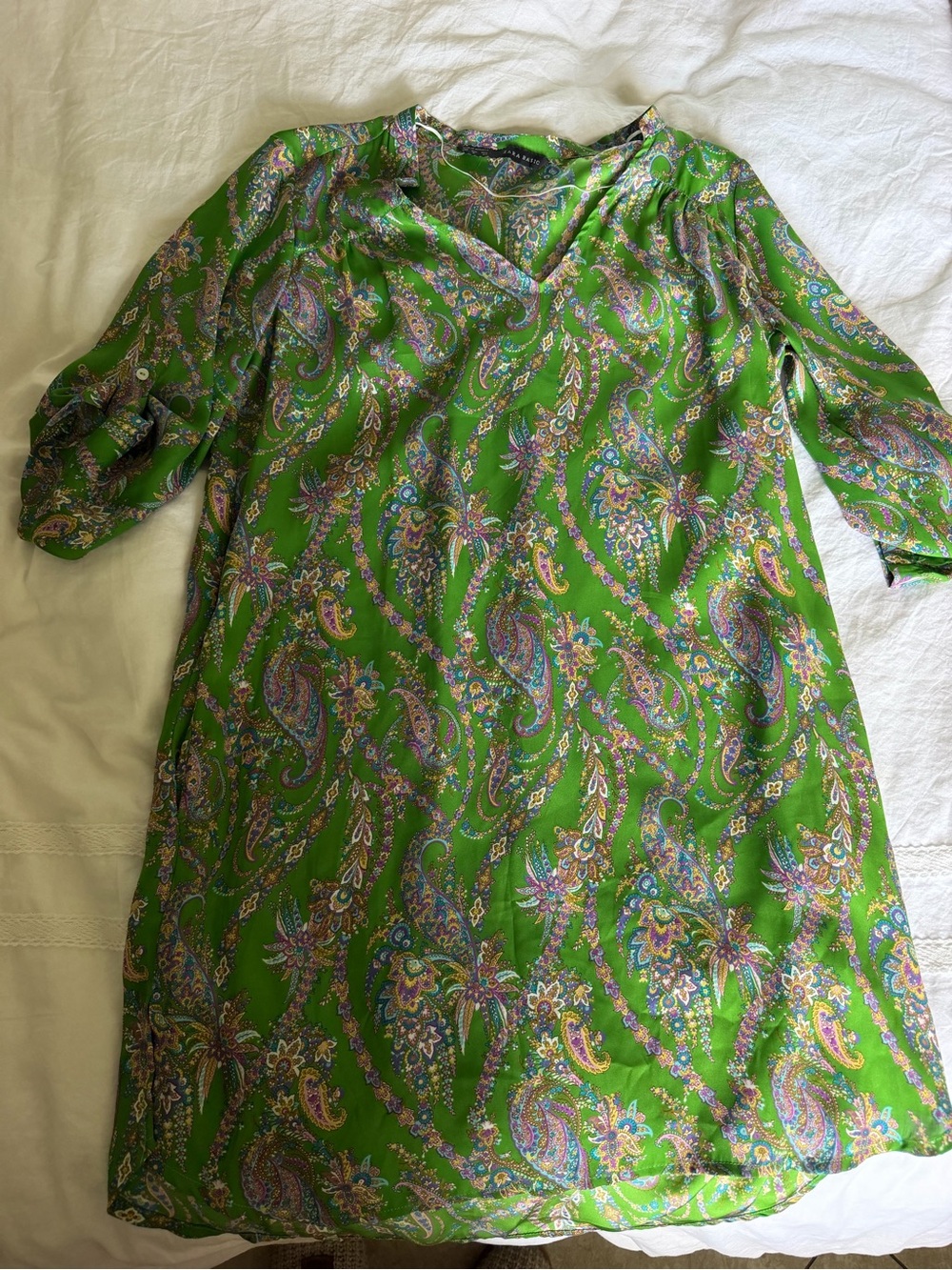 Zara Green Paisley V-Neck Dress